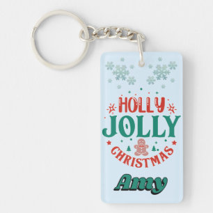 Holly Jolly Christmas Cute Gingerbread Man Retro Key Ring