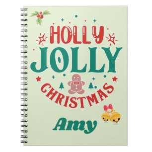 Holly Jolly Christmas Cute Gingerbread Man Retro Notebook