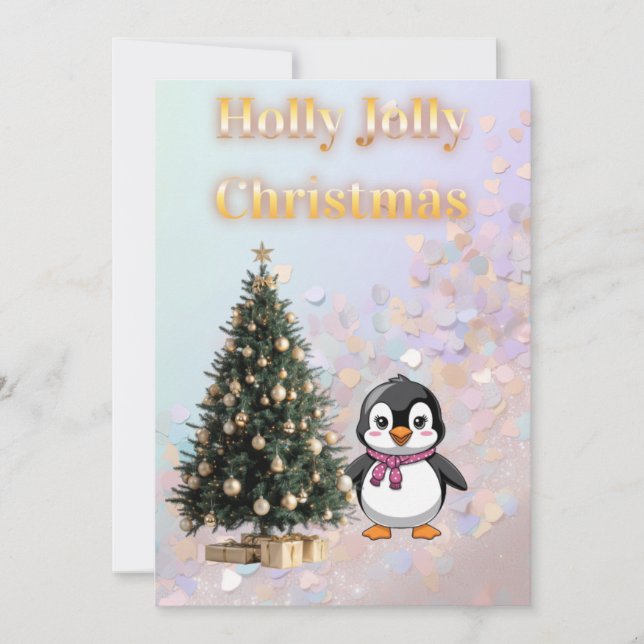 Holly Jolly Christmas Cute Penguin Paste Invitation (Front)