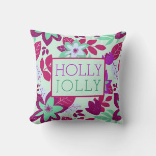 Holly Jolly Christmas Floral Holiday Cushion