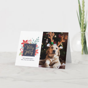 Holly Jolly Christmas Floral   Photo Holiday Card