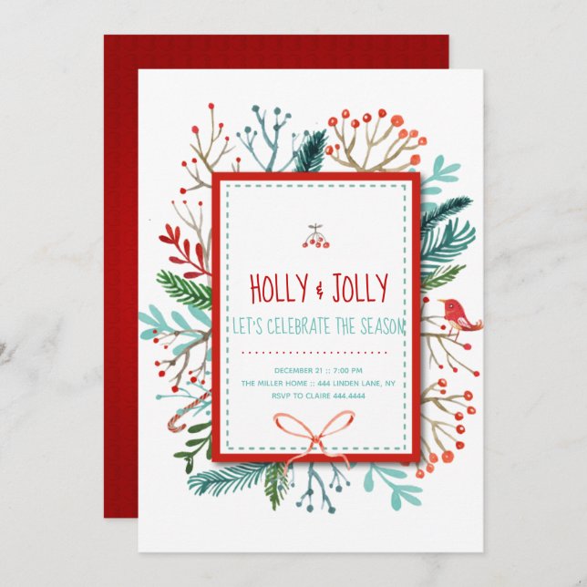 Holly Jolly Christmas Holiday Party Invitation (Front/Back)