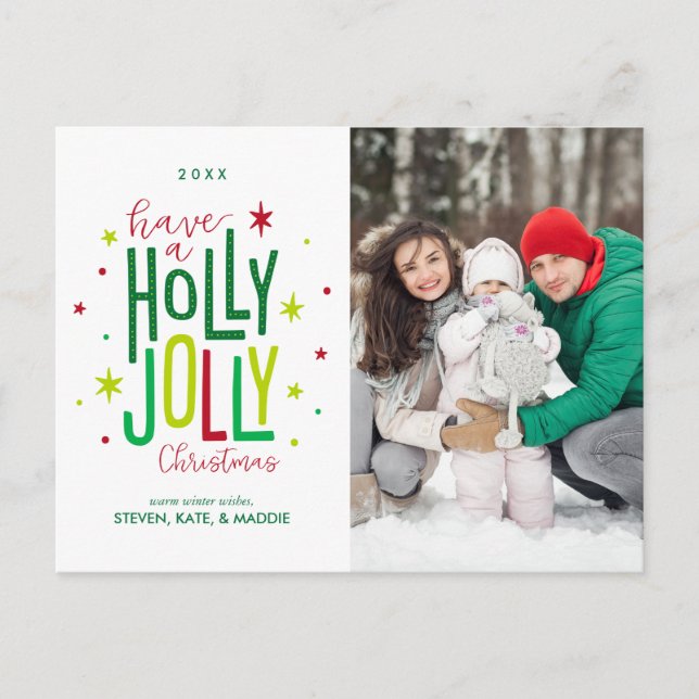 Holly Jolly Christmas Holiday Postcard (Front)