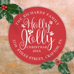Holly Jolly Christmas Holidays Name Address Classic Round Sticker