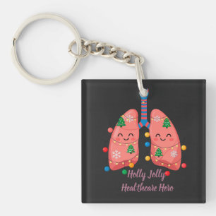 Holly Jolly Christmas Lungs for Healthcare T-Shirt Key Ring