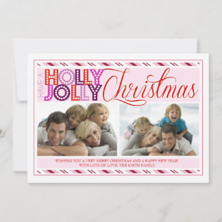 Holly Jolly Christmas Modern Striped Photo Card
