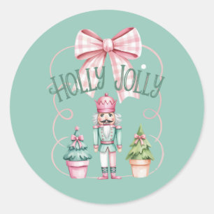 Holly Jolly Christmas Nutcracker Coquette Preppy Classic Round Sticker