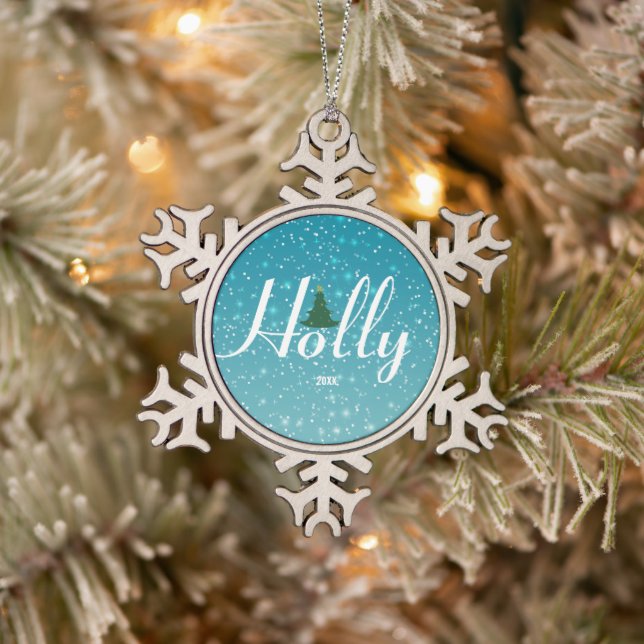 Holly Jolly Christmas Ornament, Custom  Snowflake Pewter Christmas Ornament (Tree)