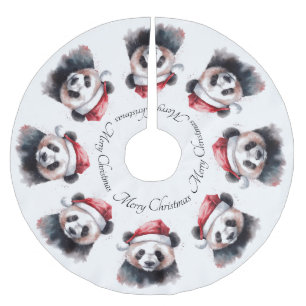 Holly Jolly Christmas Panda, custom Brushed Polyester Tree Skirt