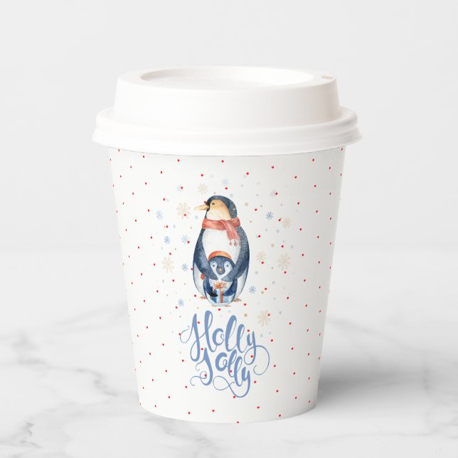 Holly Jolly Christmas Penguins Family Paper Cup (Front)