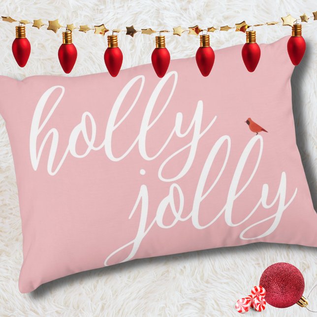 Holly Jolly Christmas Pink White Stylish Script Decorative Cushion (Creator Uploaded)