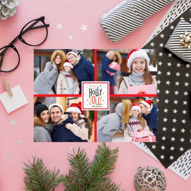 Holly Jolly Christmas plaid (add your photos) Holiday Card (Creator Uploaded)