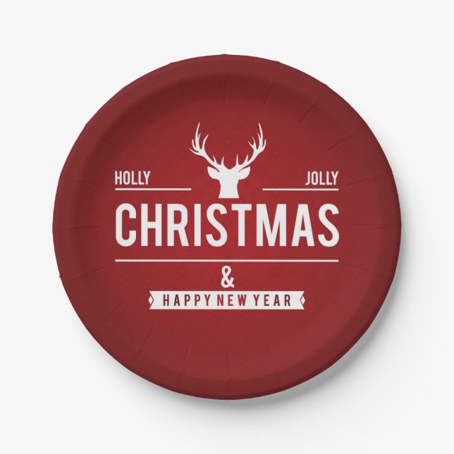 Holly Jolly Christmas Reindeer | Holidays Paper Plate (Front)
