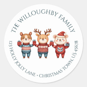 Holly Jolly Christmas Return Address Classic Round Sticker