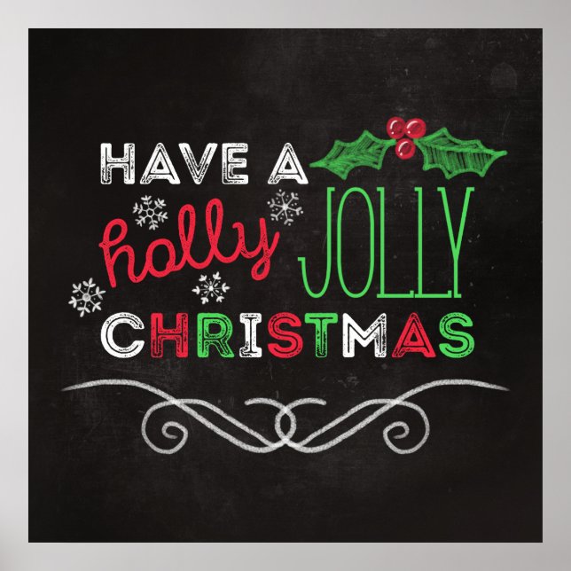 Holly Jolly Christmas Rustic Chalkboard Poster (Front)