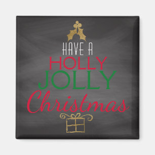 Holly Jolly Christmas Rustic Chalkboard Red Green Magnet