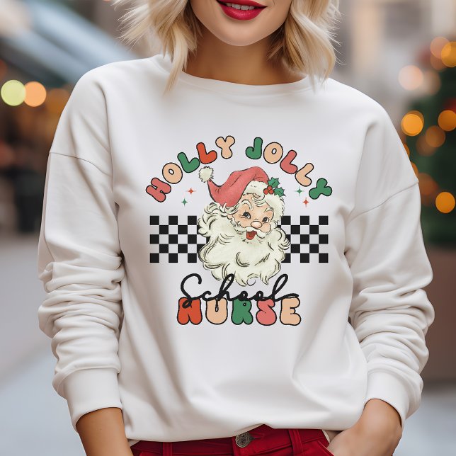 Holly Jolly Christmas School Nurse Retro Santa Sweatshirt (Creator Uploaded)