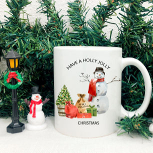Holly Jolly Christmas Snowman, Tree, Packages Coffee Mug