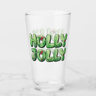 Holly Jolly Christmas Typograpghy Glass