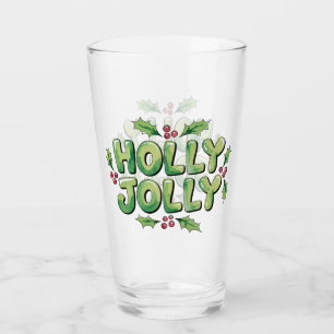 Holly Jolly Christmas Typograpghy Glass