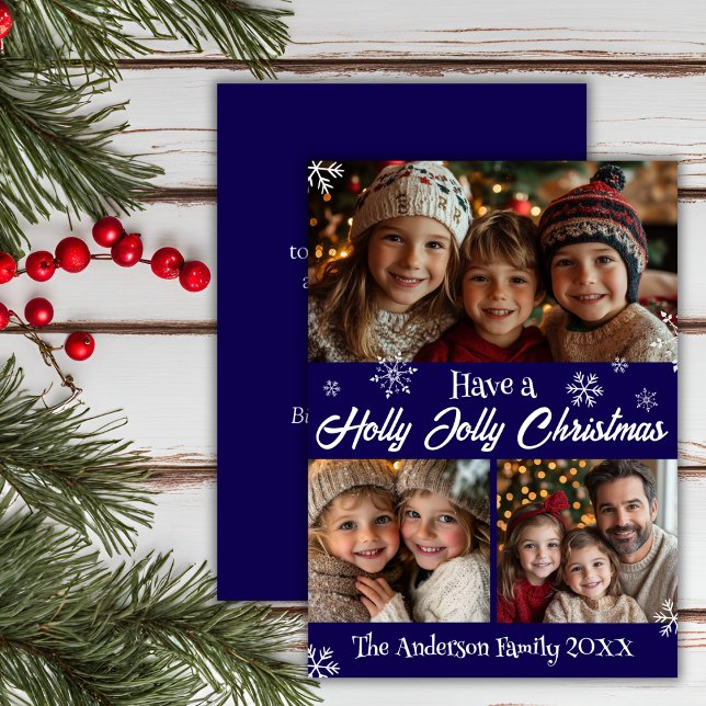 Holly Jolly Classic Blue And White Christmas Photo Holiday Card (Holly Jolly Classic Blue And White Christmas Photo Holiday Card)
