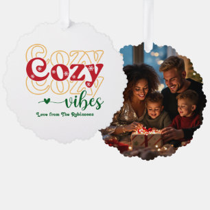 Holly Jolly Cosy Vibes Retro Christmas Photo Tree Decoration Card