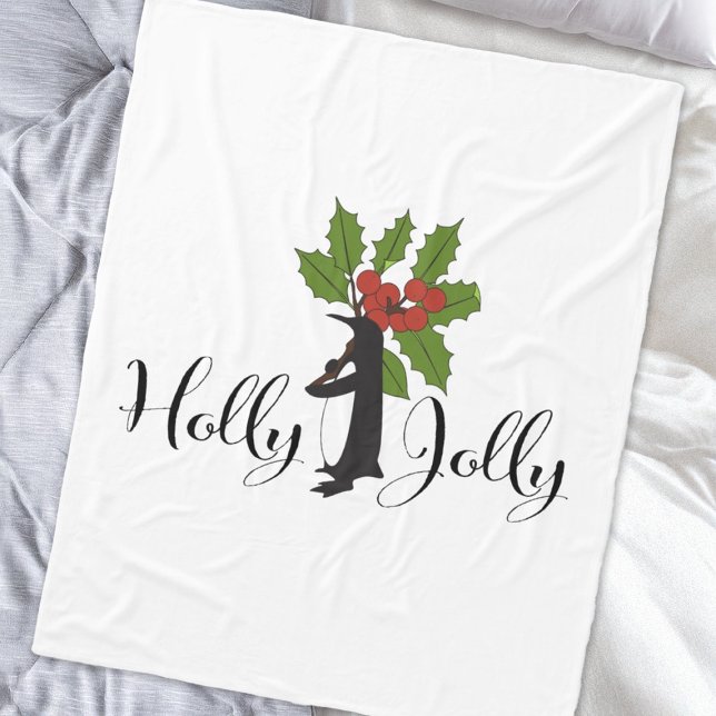 Holly Jolly Cute Funny Penguin Christmas Fleece Blanket (Creator Uploaded)