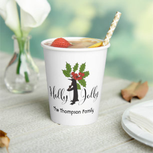 Holly Jolly Cute Funny Penguin Christmas Paper Cups