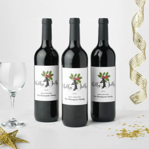 Holly Jolly Cute Funny Penguin Christmas Wine Label