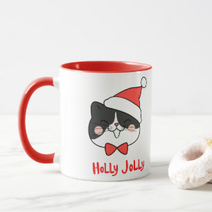 Holly Jolly Cute Kawaii Santa Cat Christmas  Mug