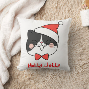 Holly Jolly Cute Kawaii Santa Cat Cushion