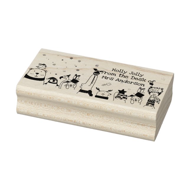 Holly Jolly Cute Winter Animals Teacher Rubber Stamp (Stamp)