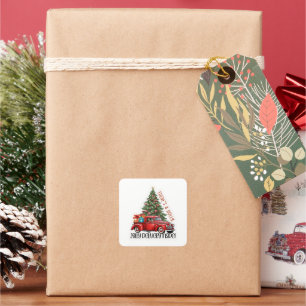 Holly Jolly Delivery Red Truck Business Holiday Square Sticker