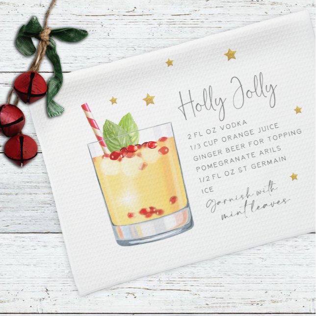 Holly Jolly Drink Holiday Christmas Recipe Tea Towel (Creator Uploaded)
