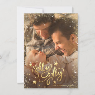 Holly Jolly Elegant Gold Faux Foil 2 Photo Holiday Card