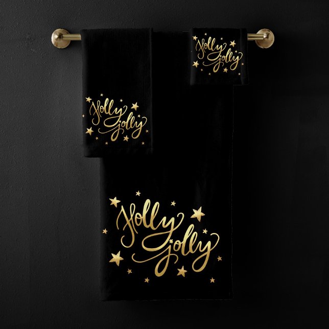 Holly Jolly | Elegant Gold Faux Foil Script Bath Towel Set (Creator Uploaded)
