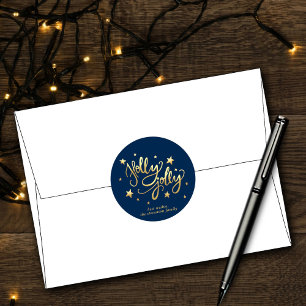 Holly Jolly   Elegant Gold Faux Foil Script Classic Round Sticker