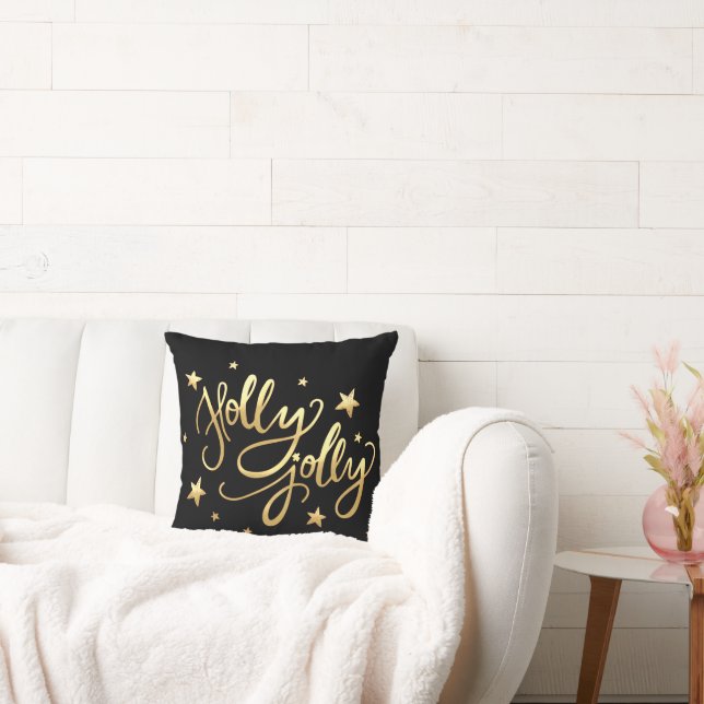 Holly Jolly | Elegant Gold Faux Foil Script Cushion (Couch)