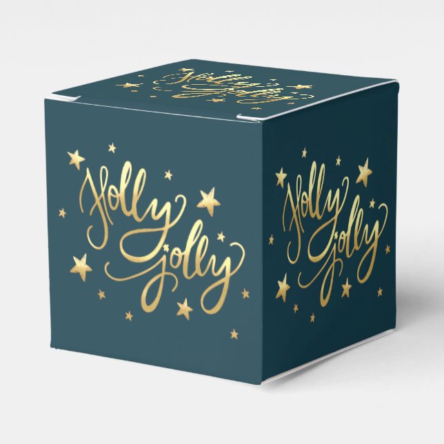 Holly Jolly | Elegant Gold Faux Foil Script Favour Box (Front Side)