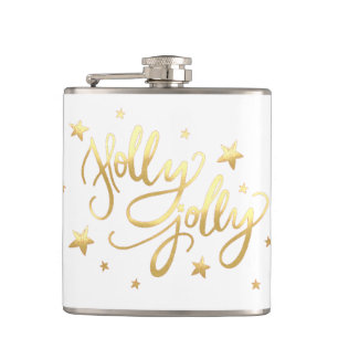 Holly Jolly Elegant Gold Faux Foil Script Hip Flask