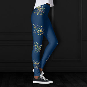 Holly Jolly Elegant Gold Faux Foil Script Leggings