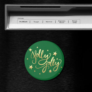 Holly Jolly Elegant Gold Faux Foil Script Magnet
