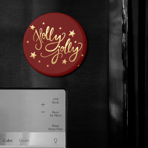 Holly Jolly   Elegant Gold Faux Foil Script Magnet