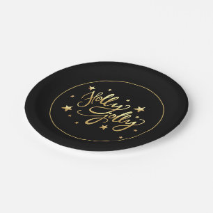 Holly Jolly Elegant Gold Faux Foil Script Paper Plate