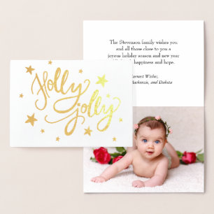 Holly Jolly   Elegant Gold Faux Foil Script Photo Card