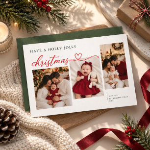 Holly Jolly Family Memories 3 Photo Christmas Holiday Card