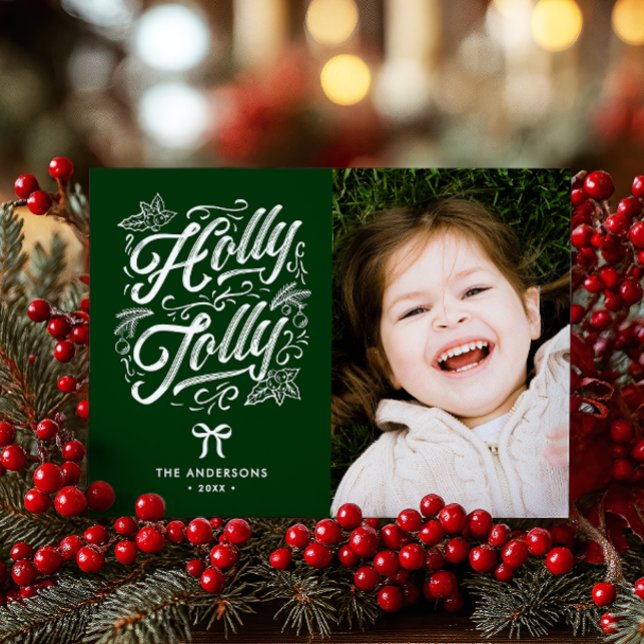 Holly Jolly Family Name & Photo Christmas Holiday Card (Creator Uploaded)