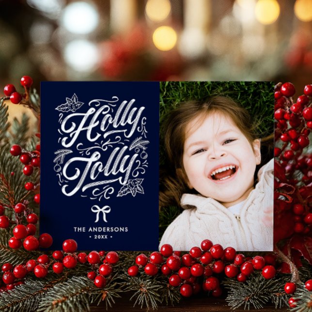 Holly Jolly Family Name & Photo Christmas Holiday Card (Creator Uploaded)