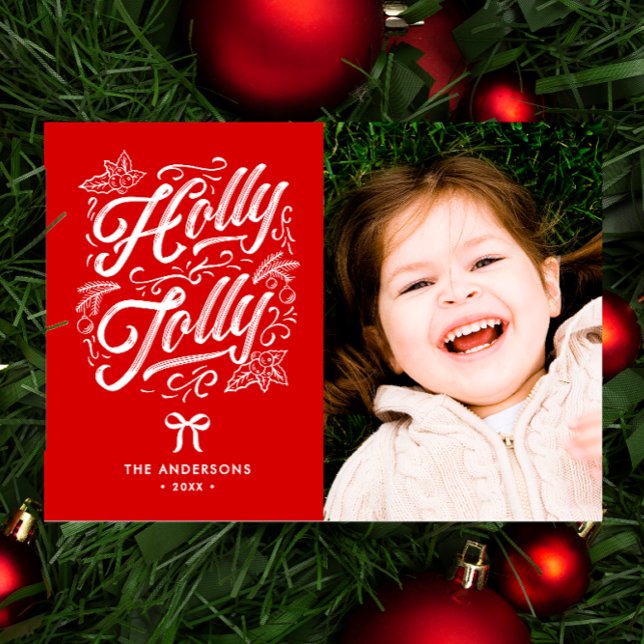 Holly Jolly Family Name & Photo Christmas Holiday Card (Creator Uploaded)