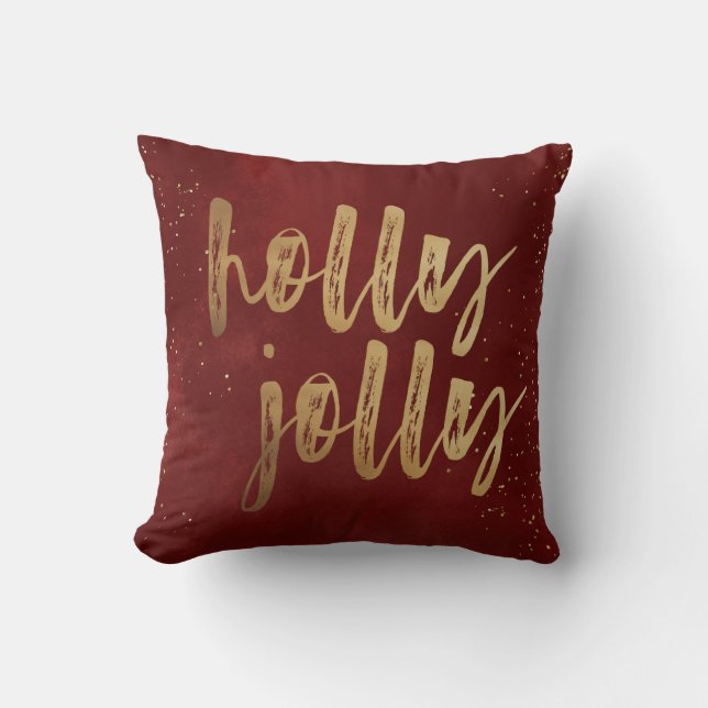 Holly Jolly faux foil brush script holiday Cushion (Front)